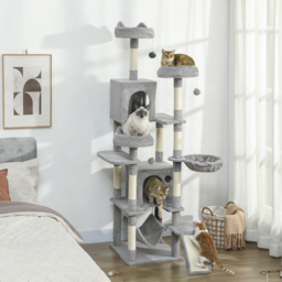PawHut Cat Tree, 192 cm Large Multi-Level Cat Tower for Indoor Kittens with 8 Scratching Posts, 3 Plush Beds, 2 Hammocks - thumbnail 2