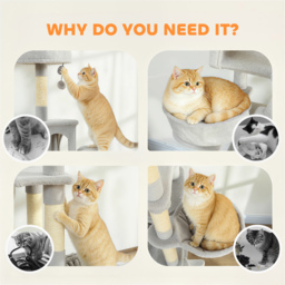 PawHut Cat Tree, 192 cm Large Multi-Level Cat Tower for Indoor Kittens with 8 Scratching Posts, 3 Plush Beds, 2 Hammocks - thumbnail 8