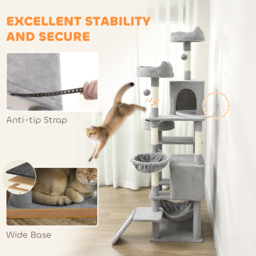 PawHut Cat Tree, 192 cm Large Multi-Level Cat Tower for Indoor Kittens with 8 Scratching Posts, 3 Plush Beds, 2 Hammocks - thumbnail 6