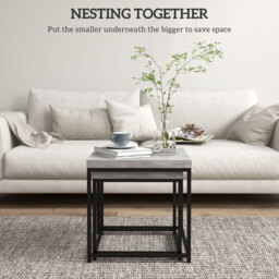 HOMCOM Coffee Table Set of 2, Nest of Tables with 3.5cm Thick Tabletop, Grey - thumbnail 4