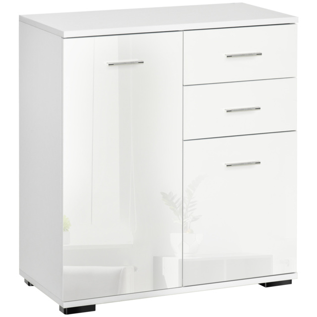 HOMCOM Modern Sideboard, High Gloss, Living room sideboard, 71x35x76 cm, Ample Storage Space, White - Aosom UK - image 1