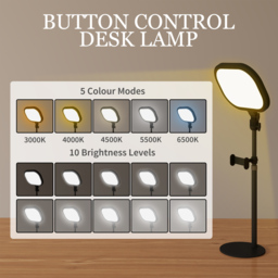 HOMCOM Selfie Light for Video Conference Lighting, Dimmable Desk Lamp with Stand Phone Holder, 5 Colour Modes & 10 Brightness Levels, Memory Function for Home Office, Recording, Video Calls, Black - thumbnail 5