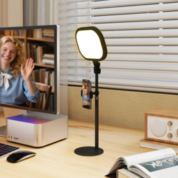 HOMCOM Selfie Light for Video Conference Lighting, Dimmable Desk Lamp with Stand Phone Holder, 5 Colour Modes & 10 Brightness Levels, Memory Function for Home Office, Recording, Video Calls, Black - thumbnail 2