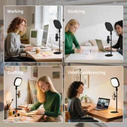 HOMCOM Selfie Light for Video Conference Lighting, Dimmable Desk Lamp with Stand Phone Holder, 5 Colour Modes & 10 Brightness Levels, Memory Function for Home Office, Recording, Video Calls, Black - thumbnail 8