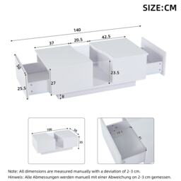 Modern Coffee Table with 2 Storage Drawers, High Gloss Finish, Customisable LED Lights, Ideal for Living Room, 100L x 50W x 35H cm, White - Aosom UK - thumbnail 3