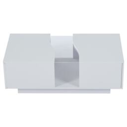Modern Coffee Table with 2 Storage Drawers, High Gloss Finish, Customisable LED Lights, Ideal for Living Room, 100L x 50W x 35H cm, White - Aosom UK - thumbnail 2
