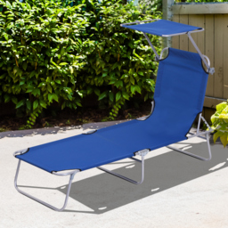Outsunny Folding Recliner: Adjustable Sun Lounger with Sunshade, Beach & Garden Relaxation, Azure Blue - Aosom UK - thumbnail 2