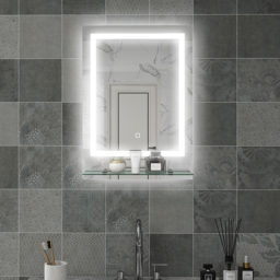 kleankin Illuminated LED Vanity Mirror: Smart Touch Anti-Fog Makeup Mirror with Shelf, 3 Colour Settings, 70x50cm - Aosom UK - thumbnail 2
