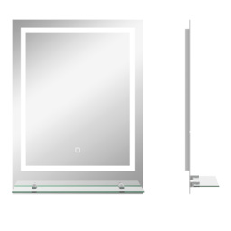 kleankin Illuminated LED Vanity Mirror: Smart Touch Anti-Fog Makeup Mirror with Shelf, 3 Colour Settings, 70x50cm - Aosom UK