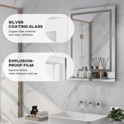 kleankin Illuminated LED Vanity Mirror: Smart Touch Anti-Fog Makeup Mirror with Shelf, 3 Colour Settings, 70x50cm - Aosom UK - thumbnail 8