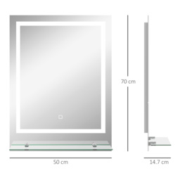 kleankin Illuminated LED Vanity Mirror: Smart Touch Anti-Fog Makeup Mirror with Shelf, 3 Colour Settings, 70x50cm - Aosom UK - thumbnail 3