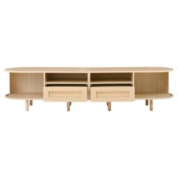 Modern TV Stand with 2 Drawers, 2 Sliding Doors & 8 Solid Wood Legs, Versatile Cabinet with Rounded Corners, 170L x 40W x 40H cm, Oak - Aosom UK - thumbnail 2