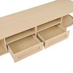 Modern TV Stand with 2 Drawers, 2 Sliding Doors & 8 Solid Wood Legs, Versatile Cabinet with Rounded Corners, 170L x 40W x 40H cm, Oak - Aosom UK - thumbnail 9