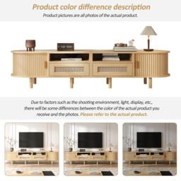 Modern TV Stand with 2 Drawers, 2 Sliding Doors & 8 Solid Wood Legs, Versatile Cabinet with Rounded Corners, 170L x 40W x 40H cm, Oak - Aosom UK - thumbnail 6