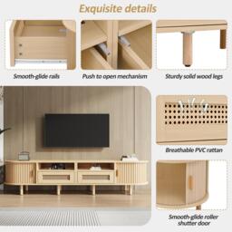 Modern TV Stand with 2 Drawers, 2 Sliding Doors & 8 Solid Wood Legs, Versatile Cabinet with Rounded Corners, 170L x 40W x 40H cm, Oak - Aosom UK - thumbnail 5