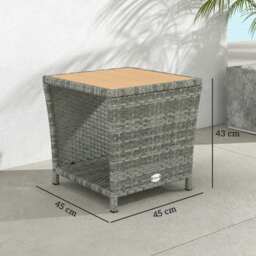 Outsunny Side Table 2-Tier Outdoor Coffee Table with Storage Shelf PS Wood Slat Top/Light Grey - thumbnail 3