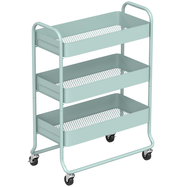 HOMCOM 3-Tier Storage Trolley on Wheels, Rolling Utility Cart with Mesh Backets for Kitchen, Bathroom, Bedroom, Light Green - image 1