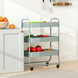 HOMCOM 3-Tier Storage Trolley on Wheels, Rolling Utility Cart with Mesh Backets for Kitchen, Bathroom, Bedroom, Light Green - thumbnail 7