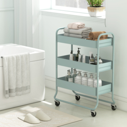 HOMCOM 3-Tier Storage Trolley on Wheels, Rolling Utility Cart with Mesh Backets for Kitchen, Bathroom, Bedroom, Light Green - thumbnail 9