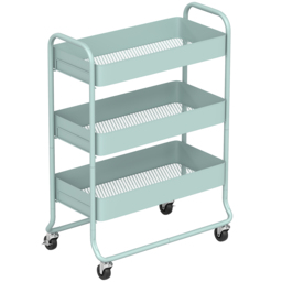 HOMCOM 3-Tier Storage Trolley on Wheels, Rolling Utility Cart with Mesh Backets for Kitchen, Bathroom, Bedroom, Light Green - thumbnail 1