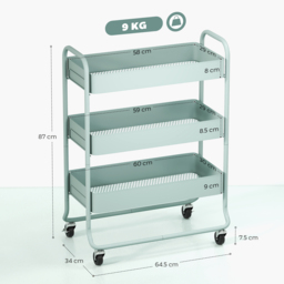 HOMCOM 3-Tier Storage Trolley on Wheels, Rolling Utility Cart with Mesh Backets for Kitchen, Bathroom, Bedroom, Light Green - thumbnail 3