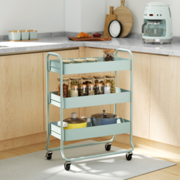 HOMCOM 3-Tier Storage Trolley on Wheels, Rolling Utility Cart with Mesh Backets for Kitchen, Bathroom, Bedroom, Light Green - thumbnail 2