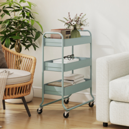 HOMCOM 3-Tier Storage Trolley on Wheels, Rolling Utility Cart with Mesh Backets for Kitchen, Bathroom, Bedroom, Light Green - thumbnail 8