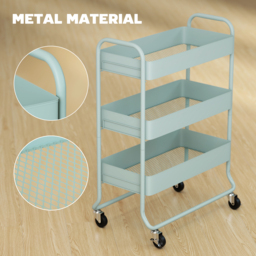 HOMCOM 3-Tier Storage Trolley on Wheels, Rolling Utility Cart with Mesh Backets for Kitchen, Bathroom, Bedroom, Light Green - thumbnail 6