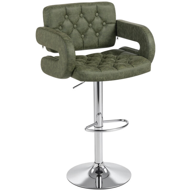 HOMCOM PU Leather Upholstered Swivel Bar Stool, Height Adjustable with Back, Armrest, Footrest, Green - image 1