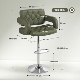 HOMCOM PU Leather Upholstered Swivel Bar Stool, Height Adjustable with Back, Armrest, Footrest, Green - thumbnail 3
