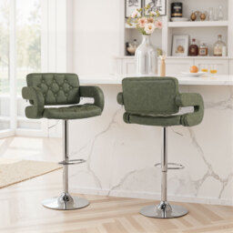 HOMCOM PU Leather Upholstered Swivel Bar Stool, Height Adjustable with Back, Armrest, Footrest, Green - thumbnail 9