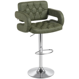 HOMCOM PU Leather Upholstered Swivel Bar Stool, Height Adjustable with Back, Armrest, Footrest, Green - thumbnail 1