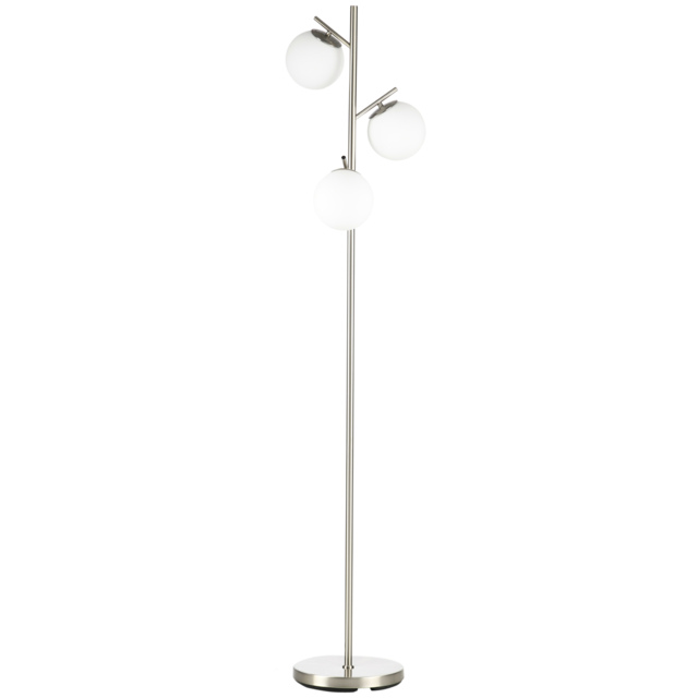 HOMCOM 3-Light Tree Floor Lamps for Living Room, Modern Standing Lamp for Bedroom with Globe Lampshade, Steel Base, (Bulb not Included), Silver - image 1