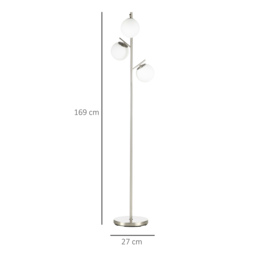 HOMCOM 3-Light Tree Floor Lamps for Living Room, Modern Standing Lamp for Bedroom with Globe Lampshade, Steel Base, (Bulb not Included), Silver - thumbnail 3