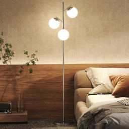 HOMCOM 3-Light Tree Floor Lamps for Living Room, Modern Standing Lamp for Bedroom with Globe Lampshade, Steel Base, (Bulb not Included), Silver - thumbnail 1