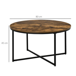 HOMCOM Coffee Table, Industrial Round Side Table with Metal Frame, Large Tabletop for Living Room, Bedroom, Rustic Brown - Aosom UK - thumbnail 3