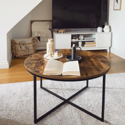HOMCOM Coffee Table, Industrial Round Side Table with Metal Frame, Large Tabletop for Living Room, Bedroom, Rustic Brown - Aosom UK - thumbnail 7