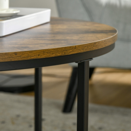 HOMCOM Coffee Table, Industrial Round Side Table with Metal Frame, Large Tabletop for Living Room, Bedroom, Rustic Brown - Aosom UK - thumbnail 9