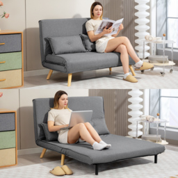 HOMCOM Two-Seater Linen-Look Sofa Bed, Cat Scratch Resistant, Grey - Aosom UK - thumbnail 8