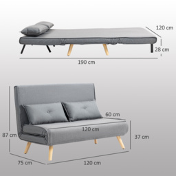 HOMCOM Two-Seater Linen-Look Sofa Bed, Cat Scratch Resistant, Grey - Aosom UK - thumbnail 3
