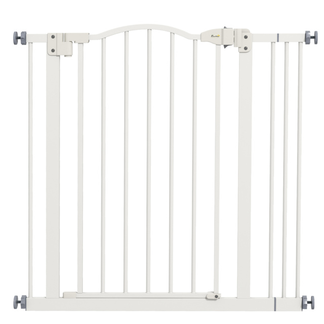 PawHut Metal 74-87cm Adjustable Pet Gate Safety Barrier w/ Auto-Close Door White - Aosom UK - image 1