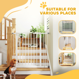 PawHut Metal 74-87cm Adjustable Pet Gate Safety Barrier w/ Auto-Close Door White - Aosom UK - thumbnail 8