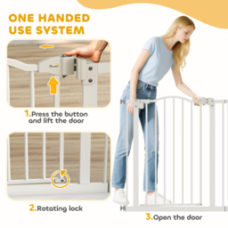 PawHut Metal 74-87cm Adjustable Pet Gate Safety Barrier w/ Auto-Close Door White - Aosom UK - thumbnail 6
