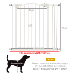 PawHut Metal 74-87cm Adjustable Pet Gate Safety Barrier w/ Auto-Close Door White - Aosom UK - thumbnail 3