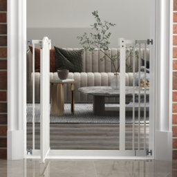 PawHut Metal 74-87cm Adjustable Pet Gate Safety Barrier w/ Auto-Close Door White - Aosom UK - thumbnail 9