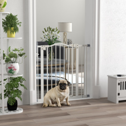 PawHut Metal 74-87cm Adjustable Pet Gate Safety Barrier w/ Auto-Close Door White - Aosom UK - thumbnail 2