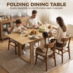 HOMCOM Folding Dining Table Under-Table Storage Extendable Kitchen Table Steel Rail Oak Effect - thumbnail 4
