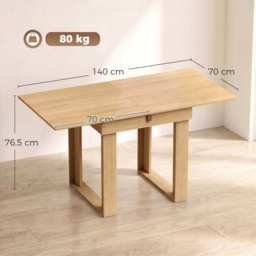 HOMCOM Folding Dining Table Under-Table Storage Extendable Kitchen Table Steel Rail Oak Effect - thumbnail 3