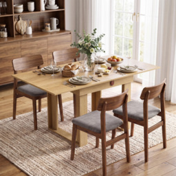 HOMCOM Folding Dining Table Under-Table Storage Extendable Kitchen Table Steel Rail Oak Effect - thumbnail 2