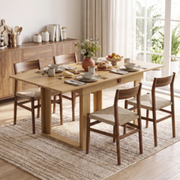 HOMCOM Folding Dining Table Under-Table Storage Extendable Kitchen Table Steel Rail Oak Effect - thumbnail 9